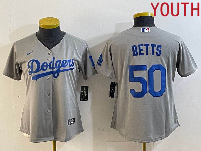 Youth Los Angeles Dodgers 50 Betts Grey Nike Game MLB Jersey style 5